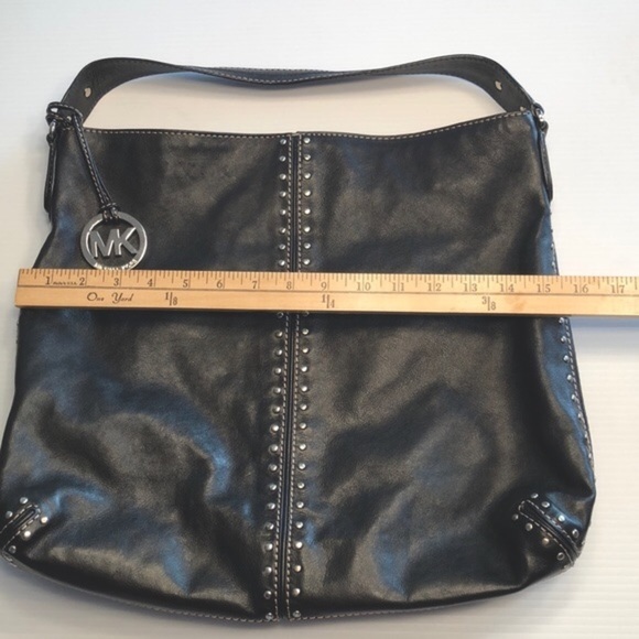 MICHAEL MICHAEL KORS Large Black Leather Tote Shoulder Bag Purse Silver Studs - Picture 12 of 16